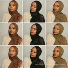 Heißer Verkauf einfarbig quaste falten crimples frauen kräuselte plain schals schal viskose muslimischen baumwolle windung hijab